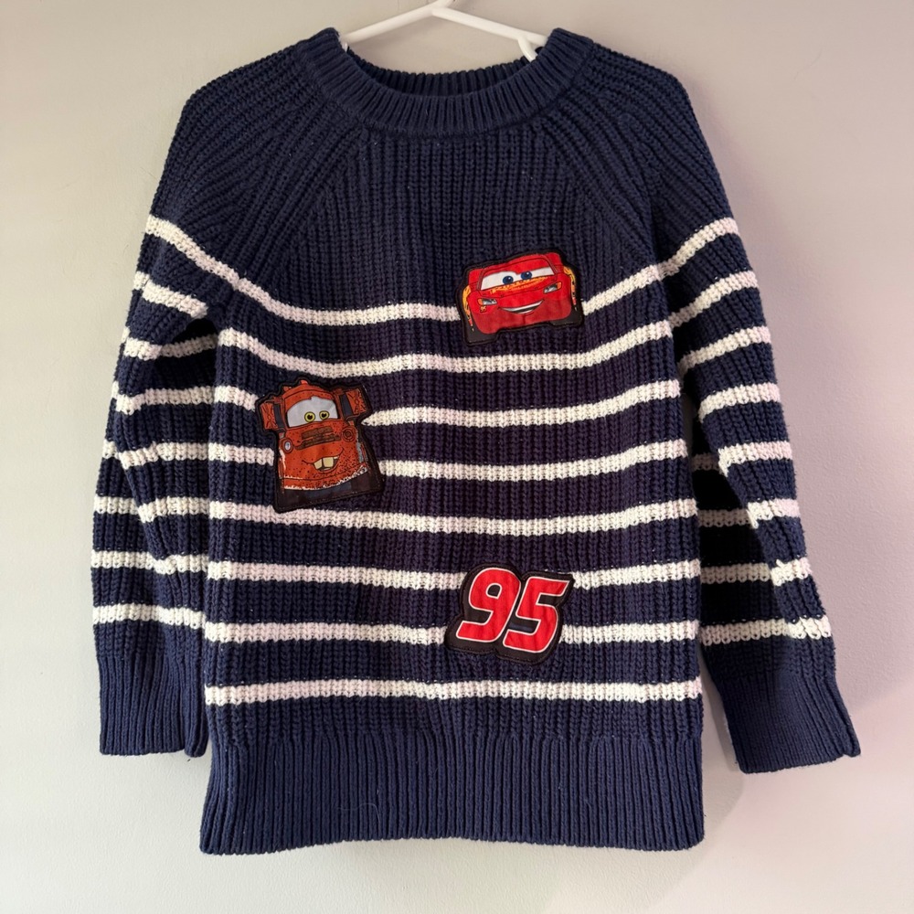 Disney Pixar Cars Sweater Toddler 3T Navy‎ Blue Striped Lightning McQueen Mater